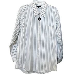 TWINHILL LONG SLEEVE  DRESS SHIRT, MENS, XL (32/33), WHITE BLUE GOLD PINSTRIPES